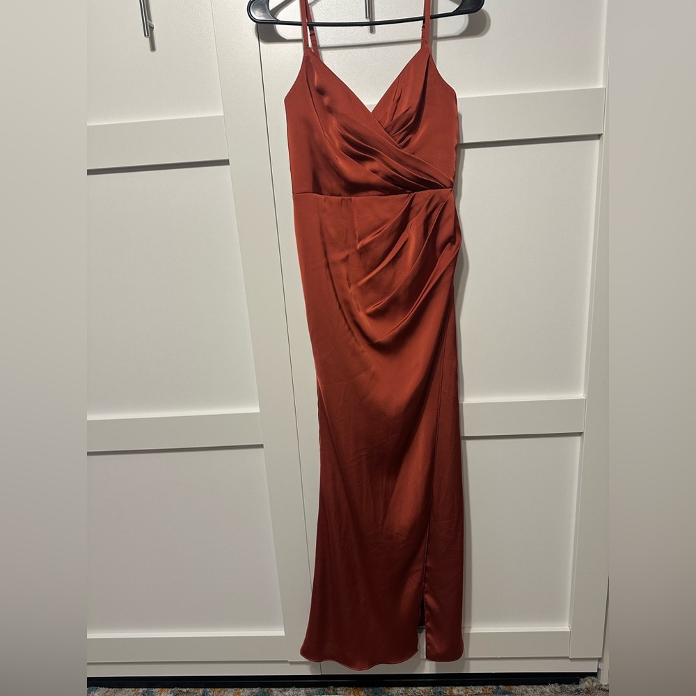 Azazie Elegant Rust spaghetti strap Dress - small